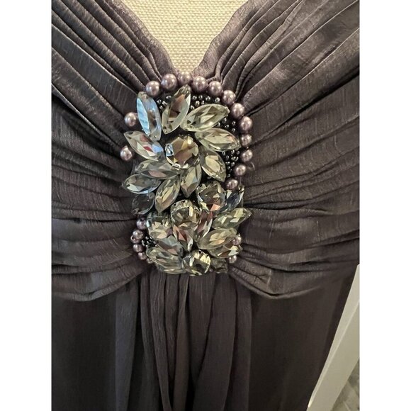 Adrianna Papell Occasions Dress SZ 16 Deep Silver-Gray Off-Shoulder Crystal Bead - Picture 2 of 10